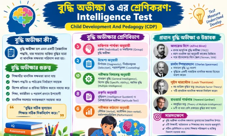 বুদ্ধি অভীক্ষা ও এর শ্রেণিকরণ: Intelligence Test | Binet, Verbal, Non-Verbal ও Group Test | TET, CTET, CDP