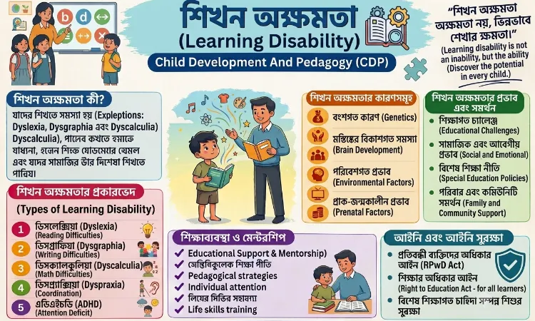 শিখন অক্ষমতা (Learning Disability): Dyslexia, Dysgraphia, Dyscalculia, কারণ ও শিক্ষাব্যবস্থা | TET, CTET, CDP, Primary TET ও Upper Primary TET
