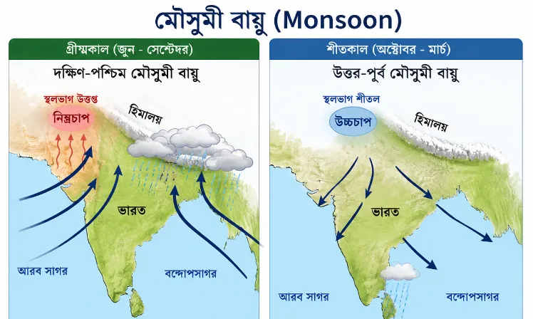 মৌসুমী বায়ু (Monsoon): উৎপত্তি, বৈশিষ্ট্য, প্রকারভেদ ও গুরুত্ব