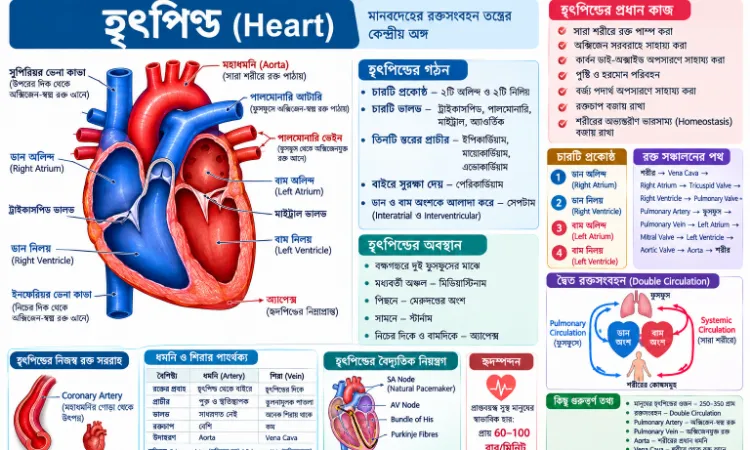 হৃৎপিণ্ড (Heart): গঠন, কাজ, প্রকোষ্ঠ ও রক্ত সঞ্চালন