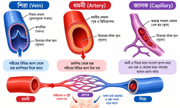 শিরা (Vein), ধমনী (Artery) ও জালক (Capillary)
