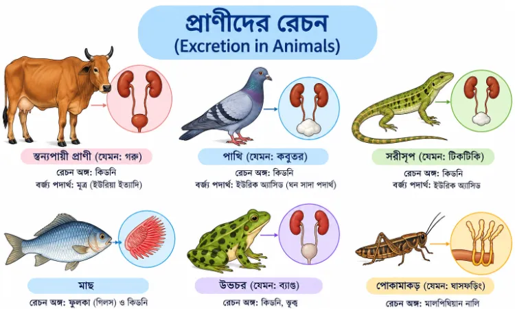 প্রাণীদের রেচন (Excretion in Animals) — প্রকারভেদ, রেচন অঙ্গ, রেচন পদার্থ ও গুরুত্বপূর্ণ তথ্য