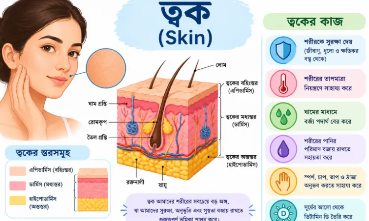 ত্বক (Skin): গঠন, স্তর, প্রকারভেদ, কাজ ও গুরুত্বপূর্ণ তথ্য